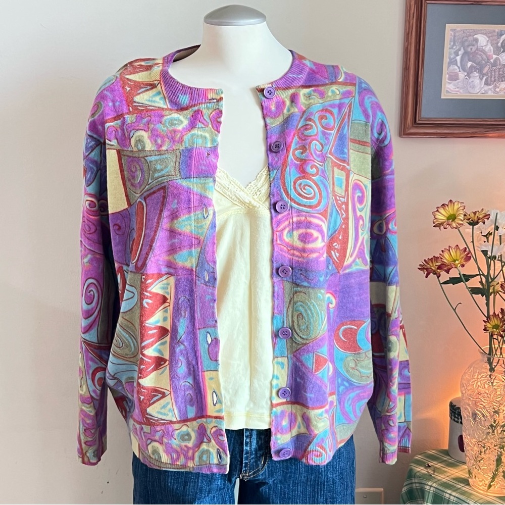 Vintage Bedo 90s colorful Abstract print wool cardigan